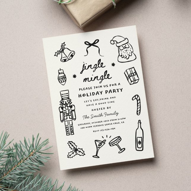 Fête de Noël Invitation Manuscrit Funky Dessinée à (Créateur téléchargé)