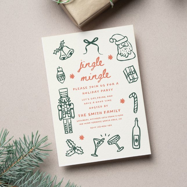 Fête de Noël Invitation Manuscrite Funky Dessinée  (Créateur téléchargé)
