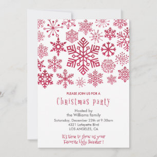 Fête de Noël Invitation Snowflakes Rouge