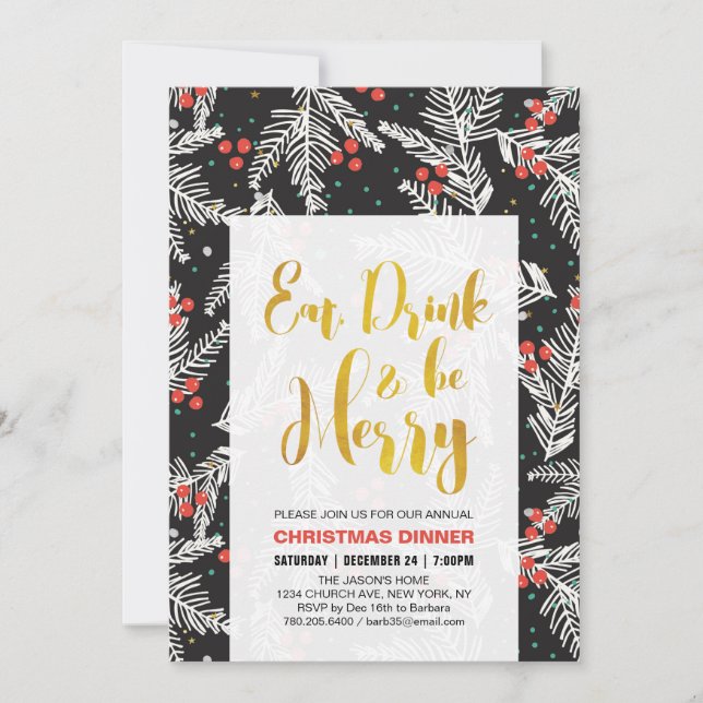 Fête de Noël Moderne, Cartes d'Invitation pour la  (Devant)