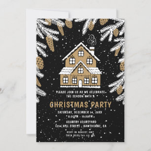 Fête de Noël noir & or Maison Invitation
