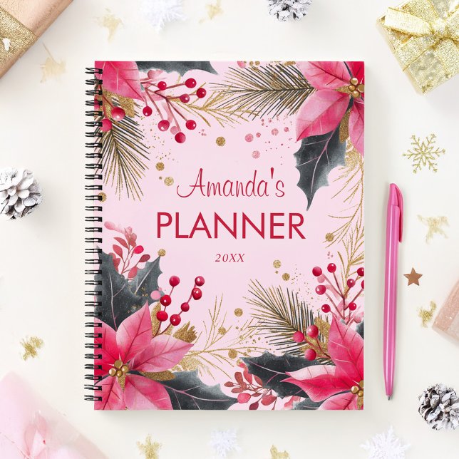 Fête de Noël rose mignonne Fille Élégante (Pink Cute Girly Elegant Christmas Holiday Planner)