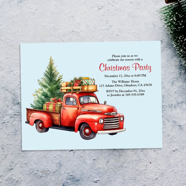 Fête de Noël Vintage Camion Invitation de vacances (This Vintage Red Truck Christmas Invitation captures the heartwarming essence of the holiday season.)