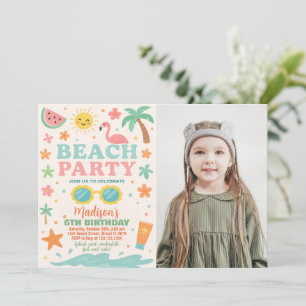 Fête de plage colorée Anniversaire Invitation et d