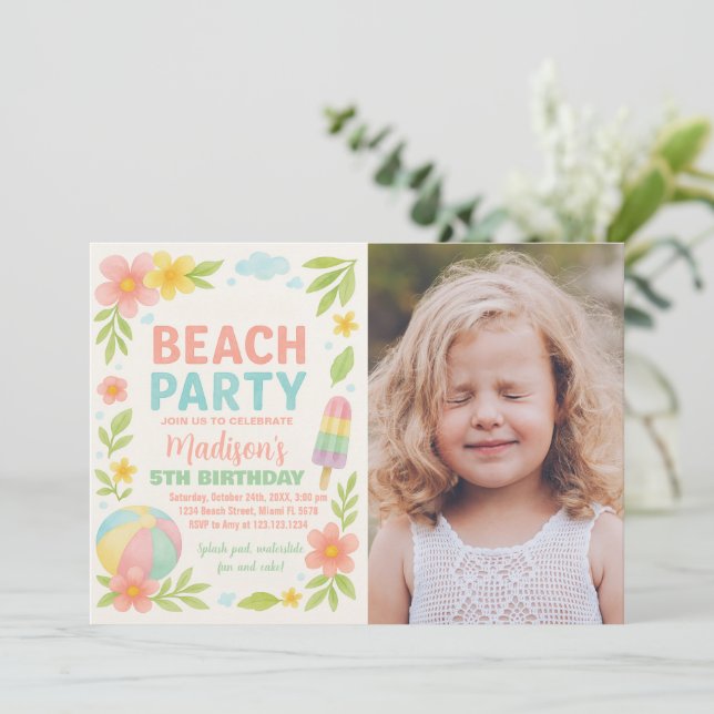 Fête de plage tropicale Invitations et décoration (Debout devant)