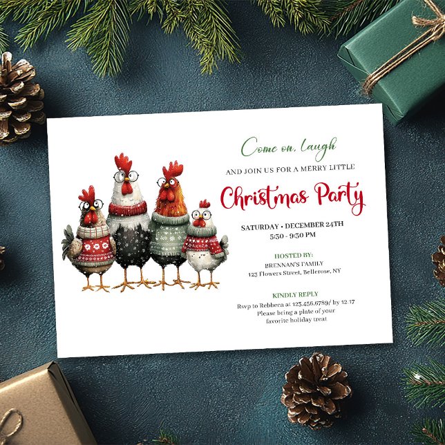 Fête de poulets fantaisistes Invitation de fête de (Whimsical Chickens Festive Cartoon Party Invitation)