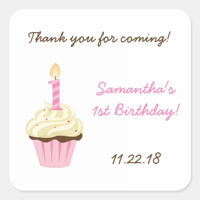 Fête de premier anniversaire : stickers / cupcake  (Devant)