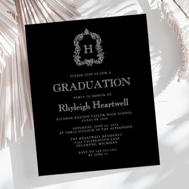 Fête de remise des diplômes avec monogramme noir B (Créateur téléchargé)