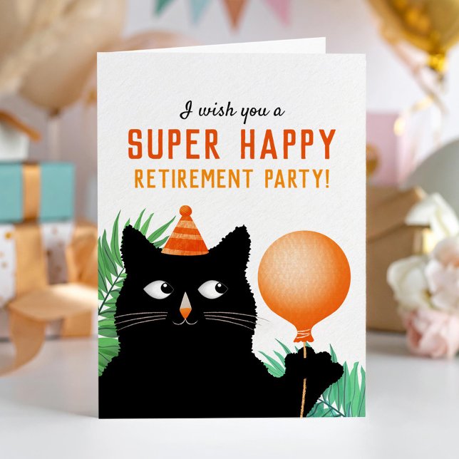 Fête de retraite avec chat noir et ballon (Créateur téléchargé)