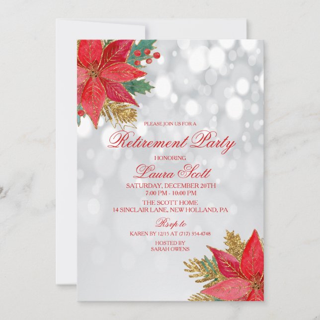 Fête de retraite Poinsettia Invitation (Devant)