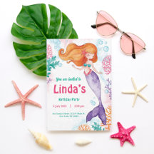 Fête de sirène rose personnalisée Invitation d'ann