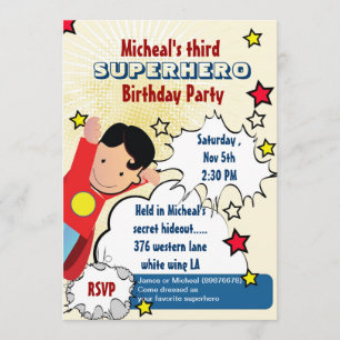 Fête de Superhero Invitation d'anniversaire