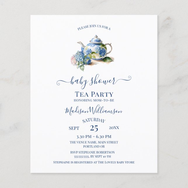 Fête de thé pour baby shower Budget Blue Hydrangea (Devant)