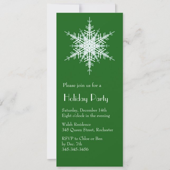 Fête de vacances Snowy Green Snowflake Invitation (Devant)