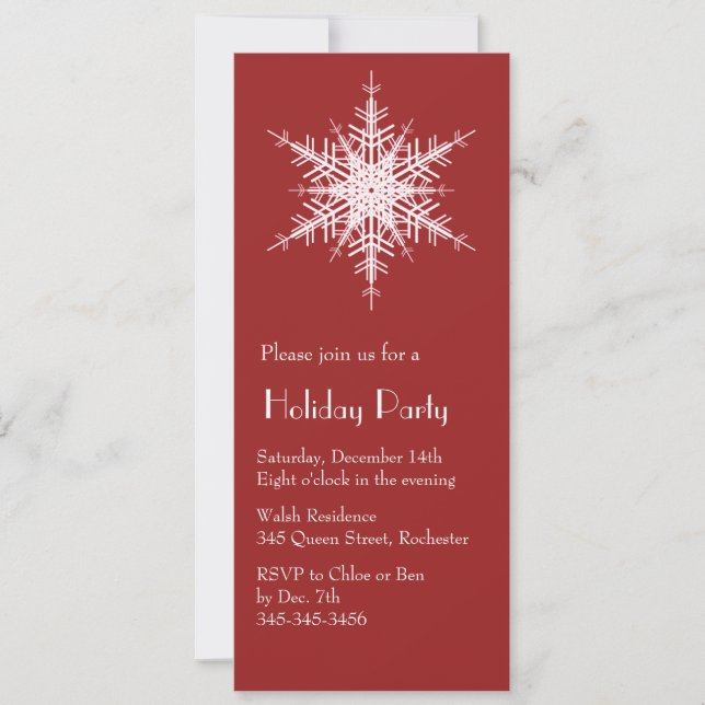 Fête de vacances Snowy Red Snowflake Invitation (Devant)