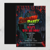 FÊTE DE ZOMBIES Invitations de fête de bande dessi