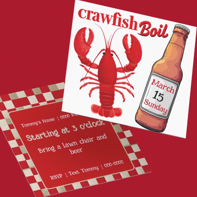 Fête d'écrevisses, de mudbugs et de bière (Customize the front and back of this cute Crawfish Boil party invitation)
