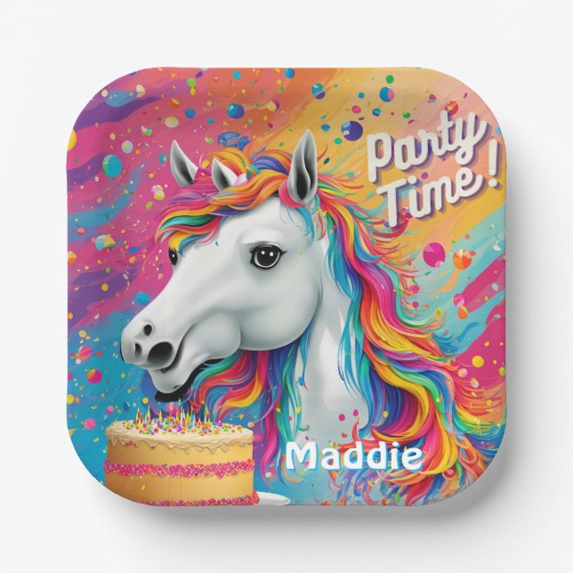 Fête d'enfants assiette en papier Licorne (Recto)
