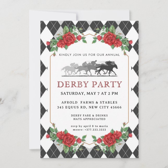 Fête Dérby de Cheval de Course Moderne Invitation  (Devant)