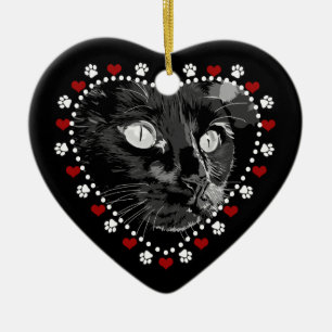 Fête des chats noirs Ornement de coeur double fac