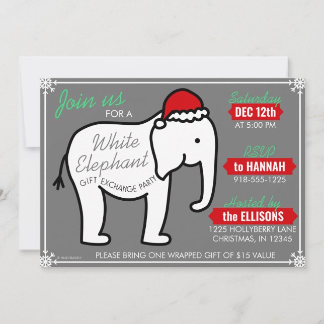 Fête des éléphants blancs Noël (Gris) Invitation (Devant)