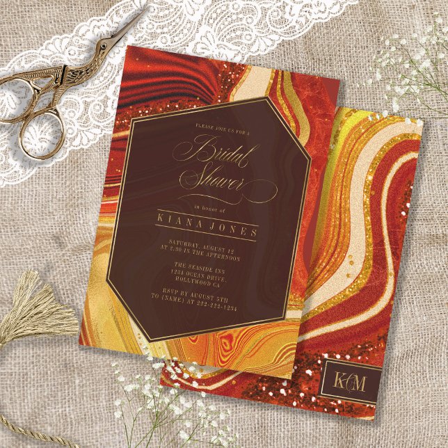 Fête des mariées Agate Abstraite Hot Orange ID827 (Front/Back In Situ)