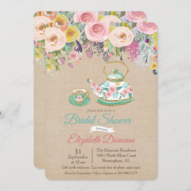 Fête des mariées Aquarelle Florale Invitation (Devant / Derrière)