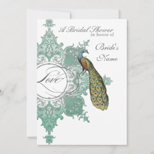 Fête des mariées baroque Peacock Invitation - Vert
