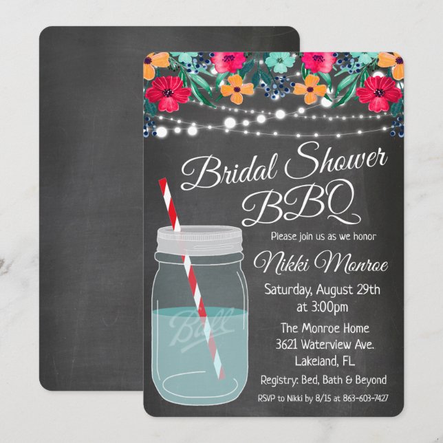 Fête des mariées BBQ Mason Jar Invitation (Devant / Derrière)