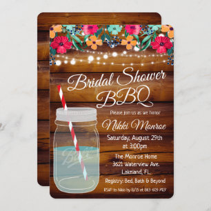 Fête des mariées BBQ Mason Jar Invitation
