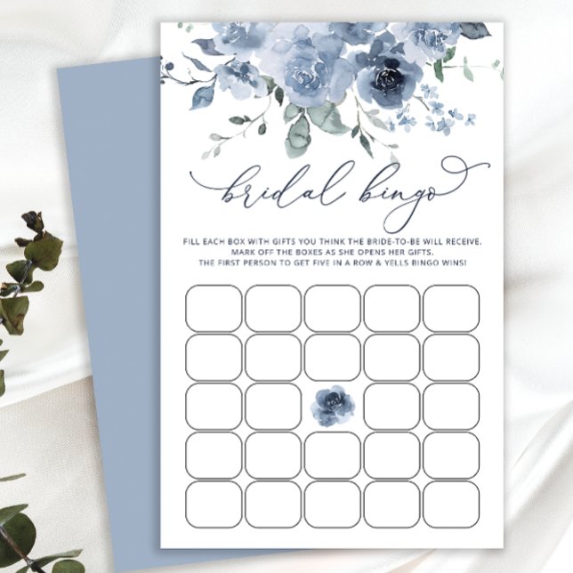 Fête des mariées Bingo Jeu Dusty Blue Floral (Créateur téléchargé)