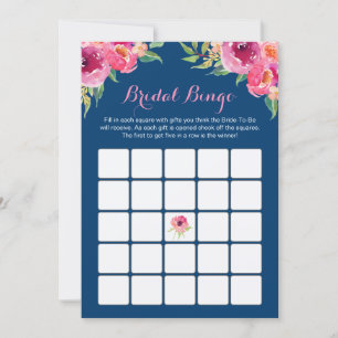 Fête des mariées Bingo Jeu Rose Floral Marine bleu