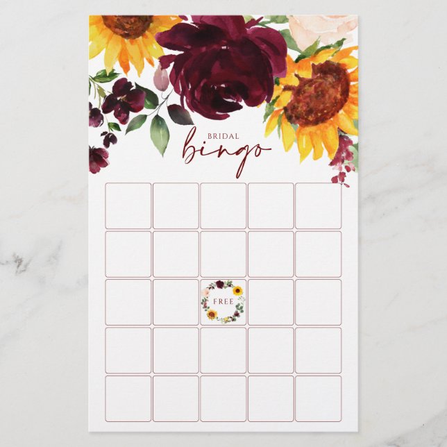 Fête des mariées Bingo Jeu Sunflowers Bourgogne Ro (Devant)