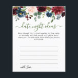 Fête des mariées Bourgogne Date Nuit Idée Carte Co<br><div class="desc">Burgundy Navy Blue Blush Floral Fête des mariées Date Nuit Idée Carte Conseil.</div>