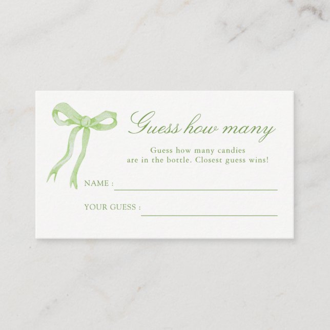 Fête des mariées Bow Vert Devine Combien De Cartes (Devant)