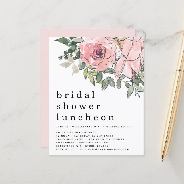 Fête des mariées Budget Blush Florals Invitation d (Devant/Arrière en situation)