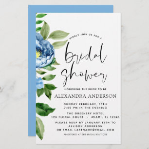 Fête des mariées budgétaire Blue Floral Invitation