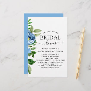 Fête des mariées budgétaire Blue Floral Invitation