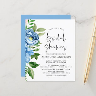 Fête des mariées budgétaire Blue Floral Invitation