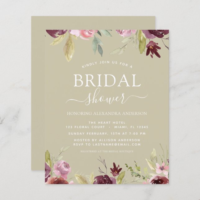 Fête des mariées budgétaire Bourgogne Sage Green (Devant / Derrière)