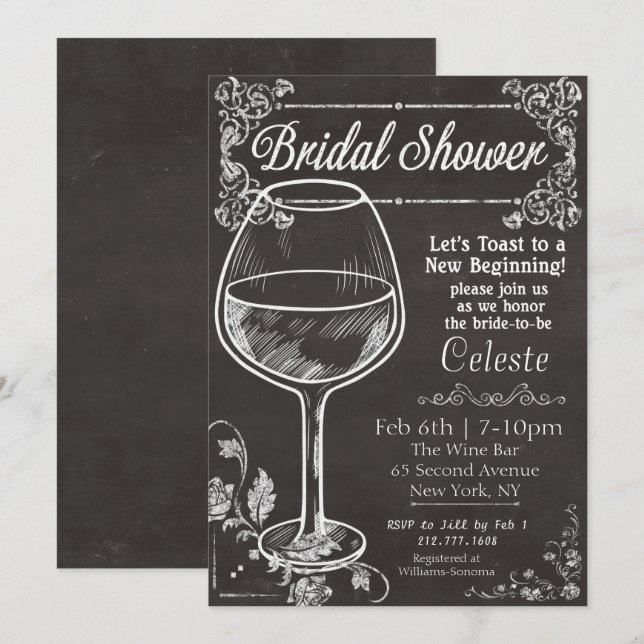 Fête des mariées Chalk Chalkboard Wine Invitation (Devant / Derrière)