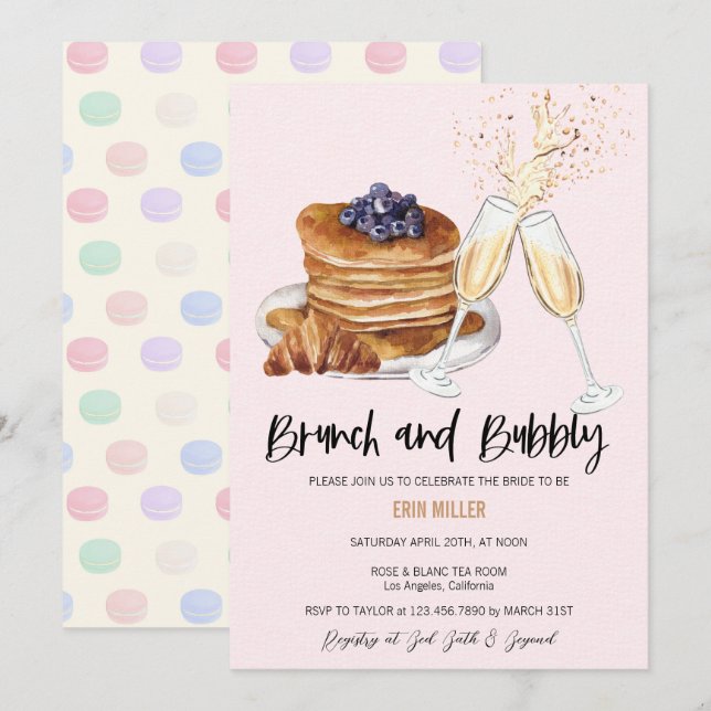 Fête des mariées Champagne | Brunch Invitations (Devant / Derrière)
