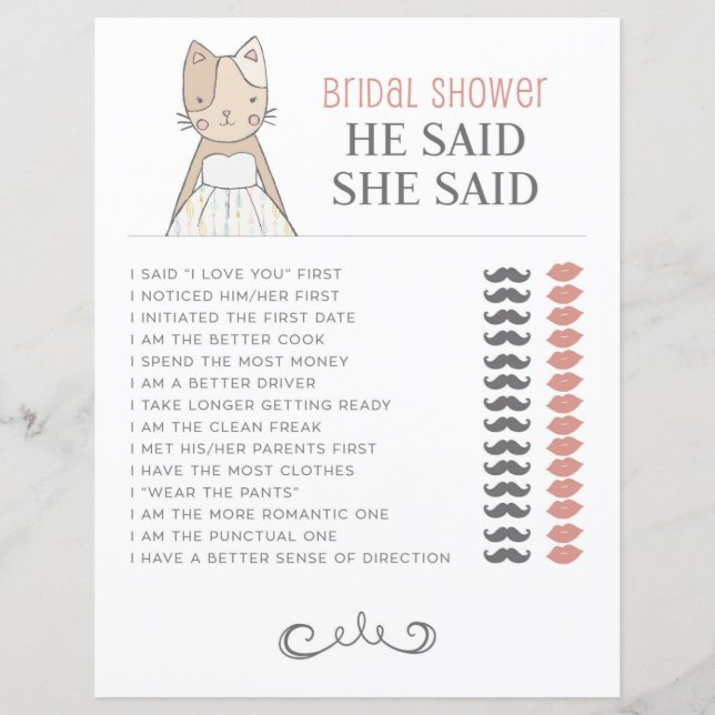 Fête des mariées Chat Thème Il A Dit Qu'Elle A Dit (Devant)