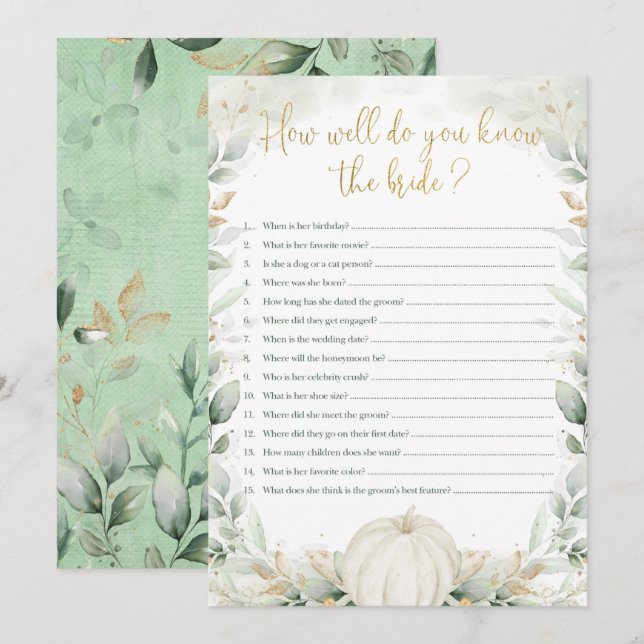 Fête des mariées citrouille Jeu Comment Vous Conna (Devant / Derrière)