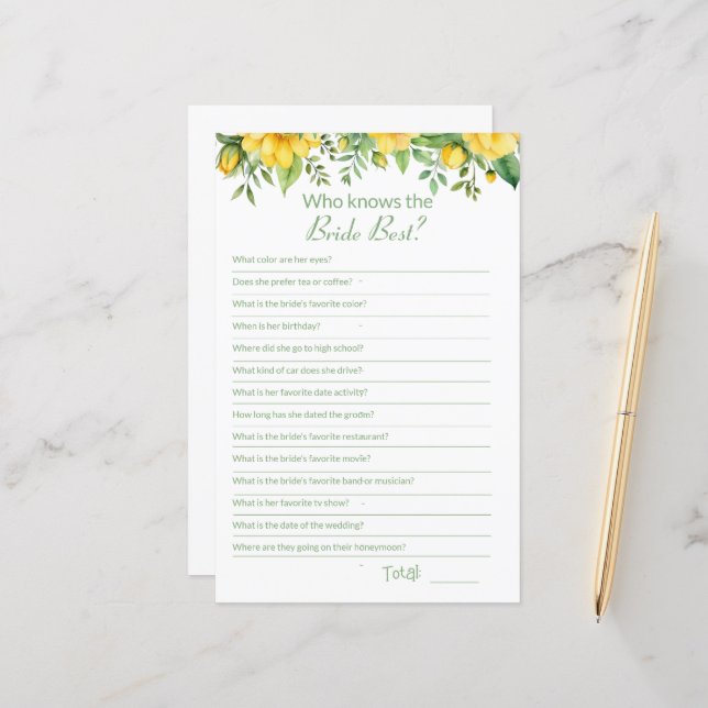 Fête des mariées Connaissez-vous bien Game Card (Devant/Arrière en situation)