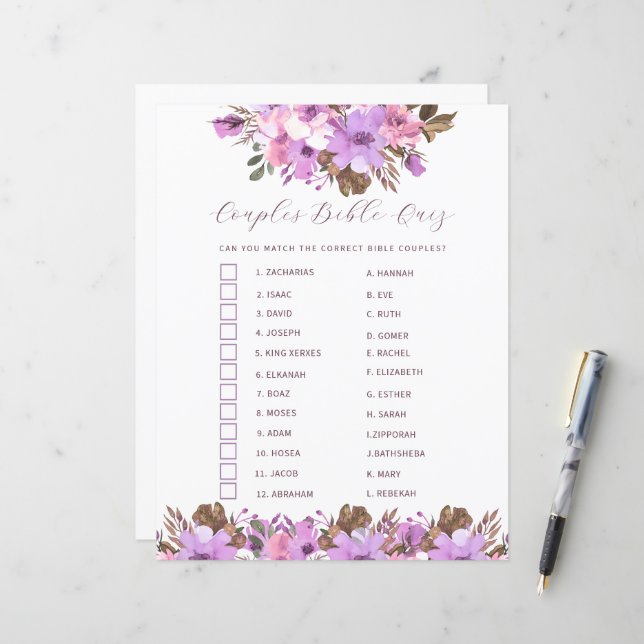 Fête des mariées Couples Bible Quiz (Devant/Arrière en situation)