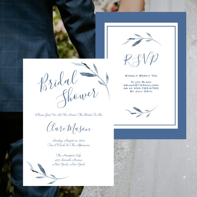 Fête des mariées d'aquarelle bleu et blanc (Créateur téléchargé)