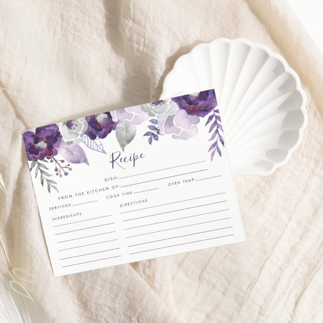 Fête des mariées d'aquarelle violet et argent Rece (Purple & Silver Watercolor Bridal Shower Recipe)