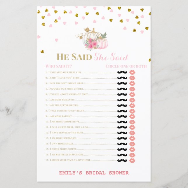 Fête des mariées de chute rose et or Jeu, Citrouil (Devant)