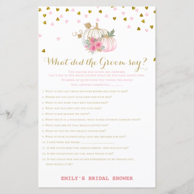 Fête des mariées de chute rose et or Jeu, Citrouil (Devant)